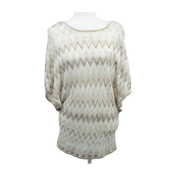 WHBM Small Chevron Knit Top Beige Neutral Crisscross Back Boho Chic Sweater - Picture 1 of 11